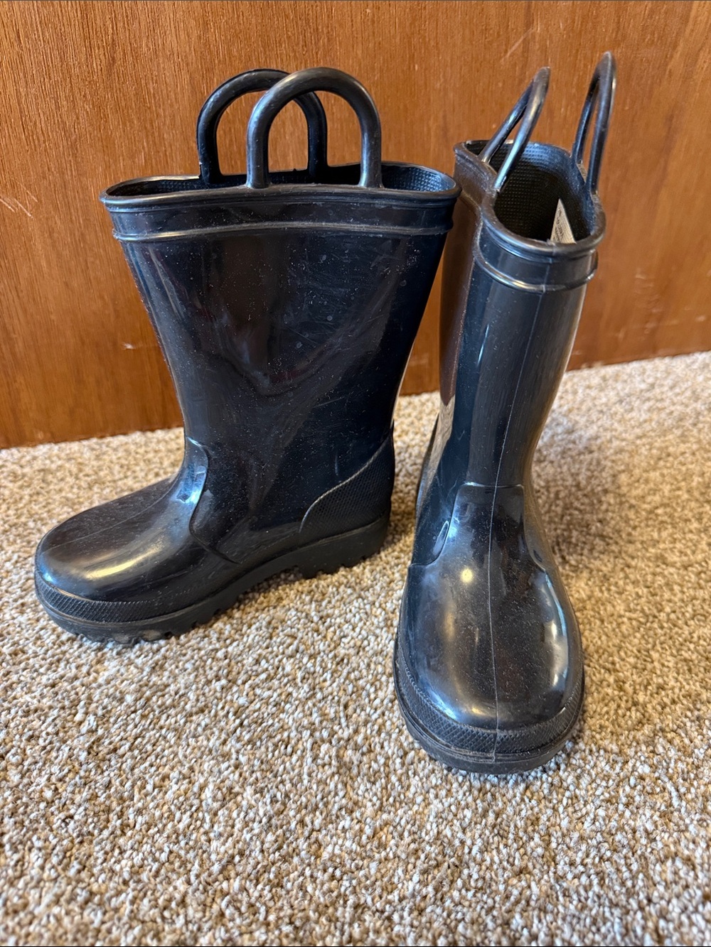 Khombu Kids Black Waterproof Rain Boots with Dual Pull Handles